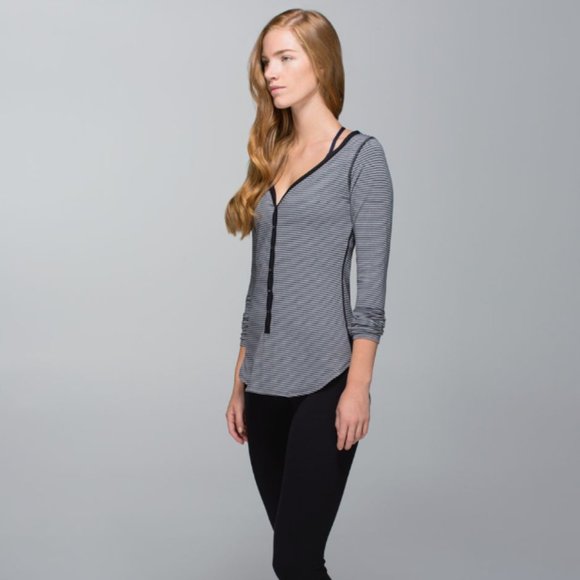 lululemon athletica Tops - Lululemon Awesoma Henley Long Sleeve Top: Hyper Stripe Black Heathered Slate